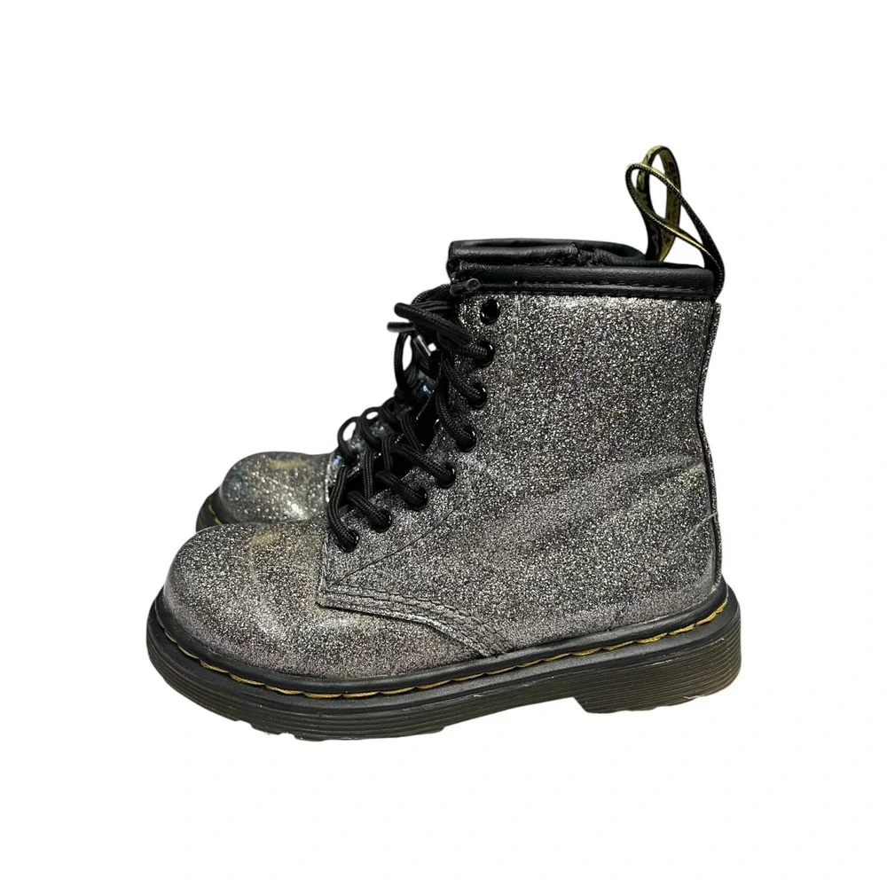 Dr. Martens 1460 Glitter J Silver Sparkle Lace Up Zip Combat Boots Kids Size 8